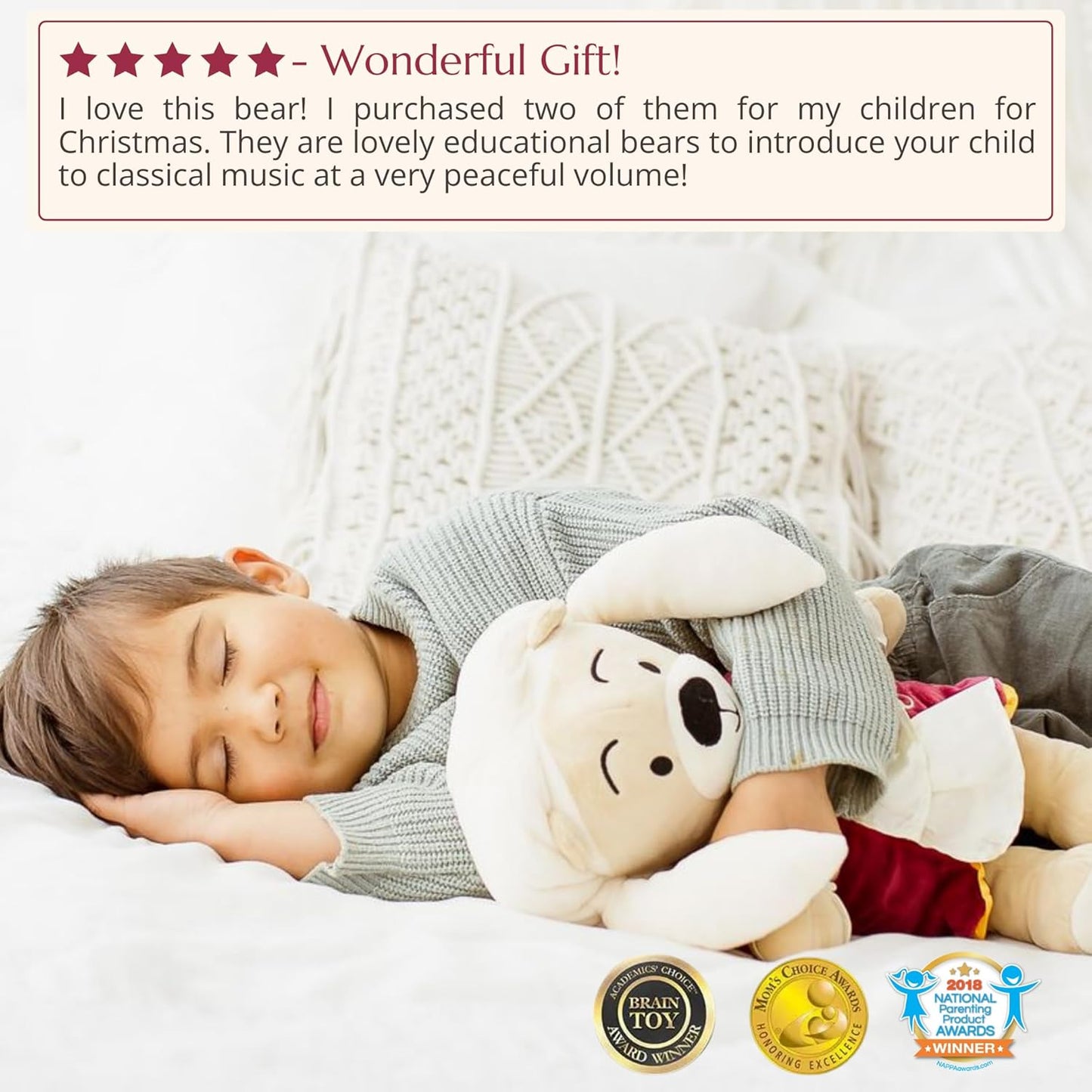 Vivaldi Virtuoso Bear – Dual-Mode Plush Toy with Music & Comfort Features, Plays 40 Mins of Classical Music & White Noise for Babies & Toddlers