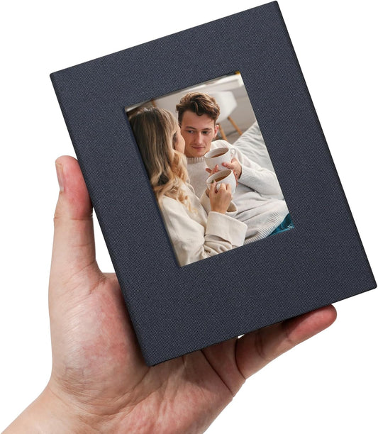 Small 4x6 Photo Album 100 Pockets Linen Cover with Front Window Portable Mini Picture Book for Family Travel Wedding and Memory Keepsake Organizer Gray Blue