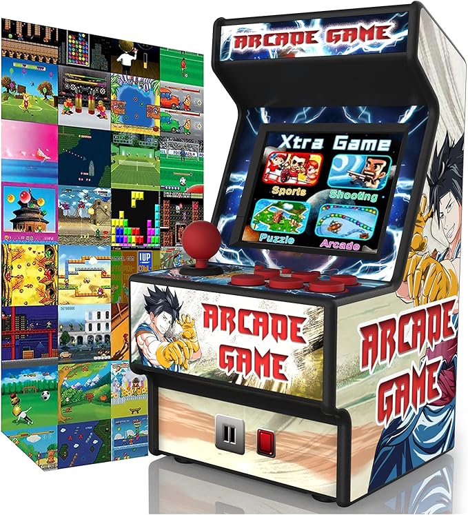 Mini Arcade Machine, Retro Gaming Console, Handheld Game Console with 156 Classic 16-Bit Video Games 2.8 Inch Color Display, Rechargeable Battery, Support for TV Output, Birthday Present for Children