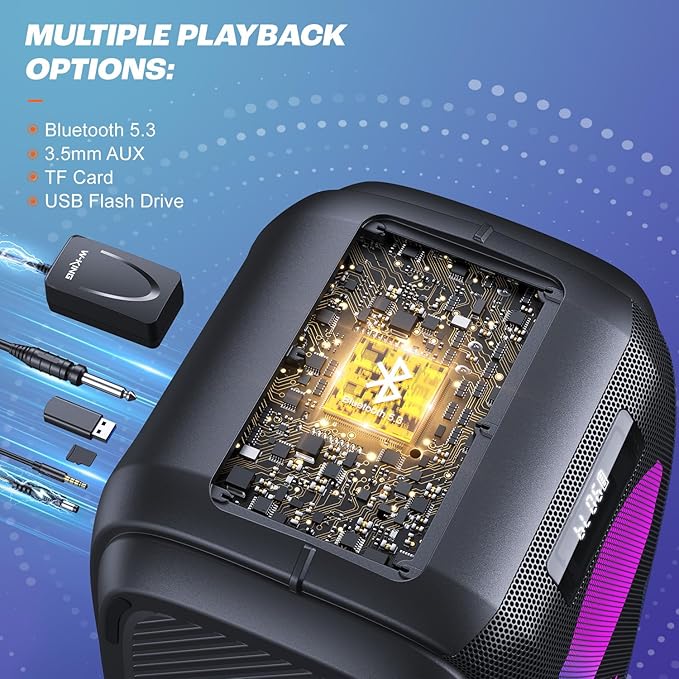 W-KING 270W PEAK Party Large Bluetooth Speaker Loudest Boom Box/12 Custom Bass/Massive 125dB 6.5''x2 Subwoofer Deepest Bass, Big Portable Speaker Wireless, IPX5/MIC&GTR in/USB/TF/AUX,Removable Battery