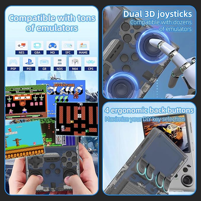 R40S PRO Retro Gaming Console, 30000+ HD Games Handheld Game Console, 3800mAh Rechargeable Mini Retro Video Console with 256GB TF Card, Portable Pocket Arcade (Transparent Grey)