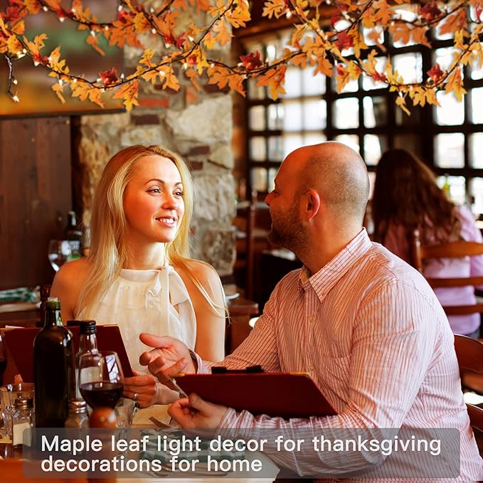 Maple Leaf String Lights Thanksgiving Decorations, Fall Garland Lights String with 35 Incandescent Bulbs for Connectable 15 Sets Display Indoor Outdoor Fall Decor Halloween Decorations
