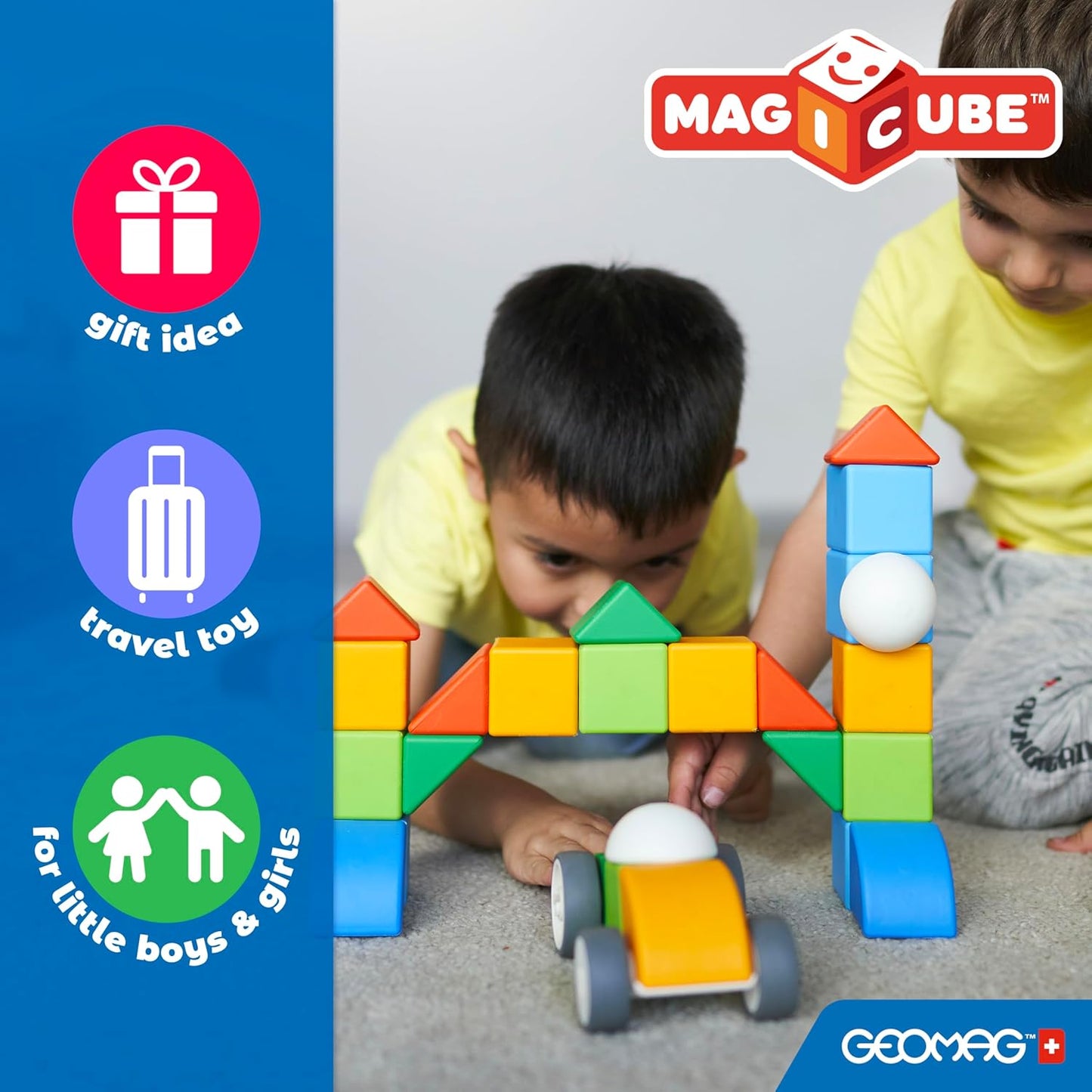 Geomag Magicube 24pcs Magnetic Blocks - Magnetic Building Blocks for Toddlers 1-3, Montessori Toys for 1+ Year Old, Autism Sensory Product, Magnets for Kids