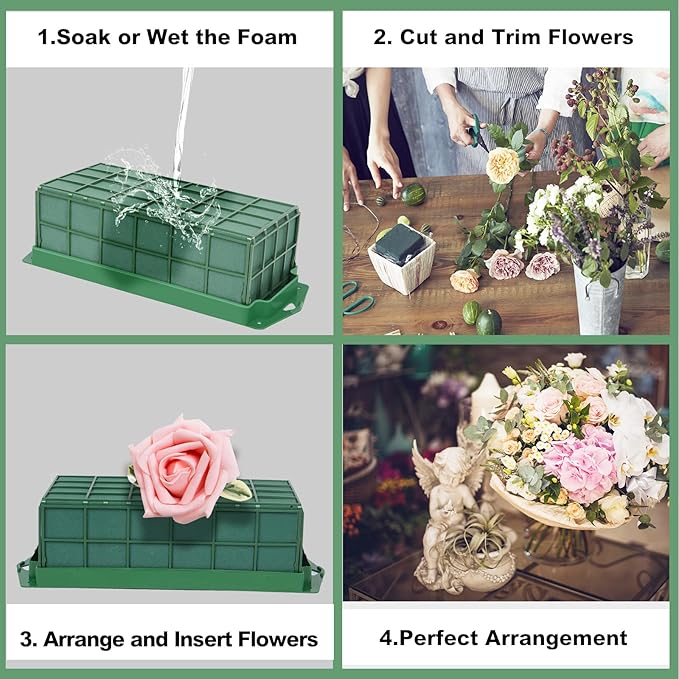 YOMUME 4 Pcs Floral Foam Cage, Flower Foam Blocks for Fresh and Artificial Flowers, Wedding Arrangements, Floral Foam Holder and Flower Arrangement Supplies
