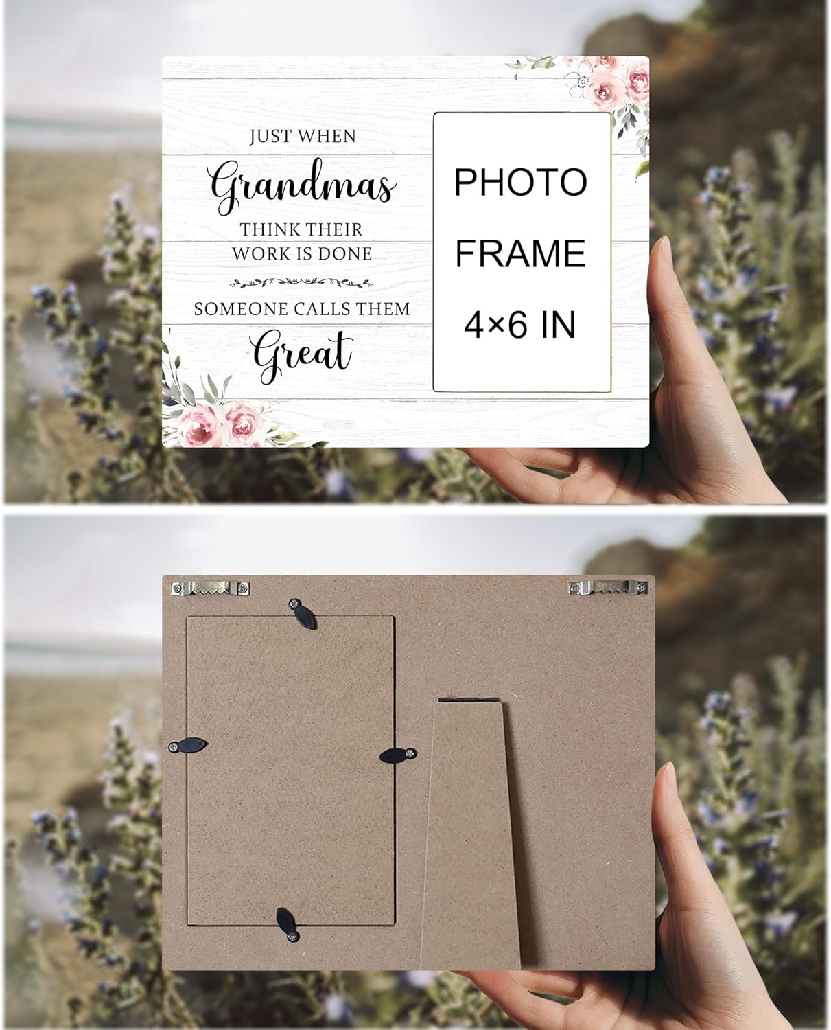 Great Grandma Picture Frame - Great Grandma Baby Announcement Gifts, Just When Grandmas Think Their Work Is Done Someone Calls Them Great Wooden Frame for Tabletop or Wall Hanging 4x6 Photo