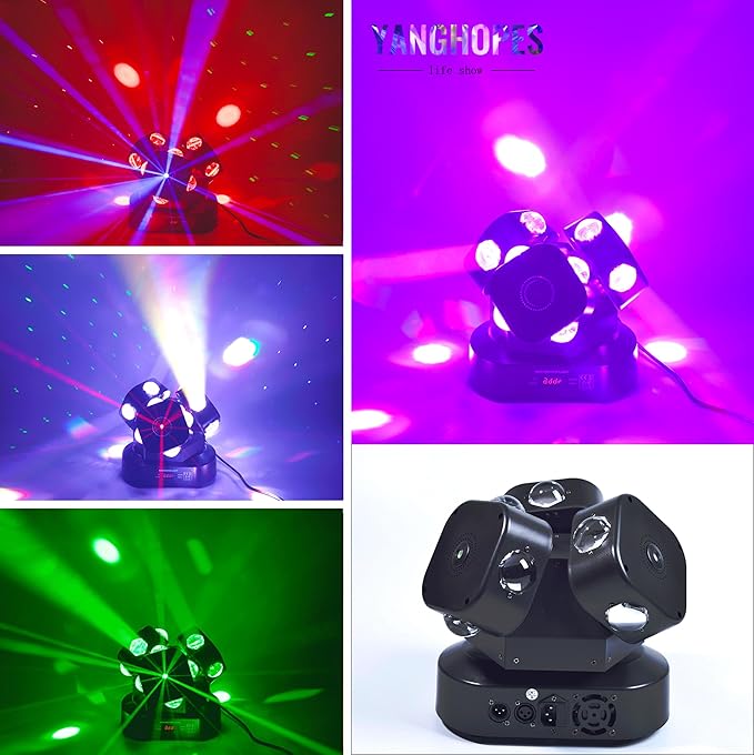 Moving Head DJ Light DMX 512 Strobe Lighting LED with Sound Activated Party RGBW Beam Lights Stage Lighting for Events DJ KTV Disco Wedding Concert Festival (12LED Stage Light w/Special Lights)