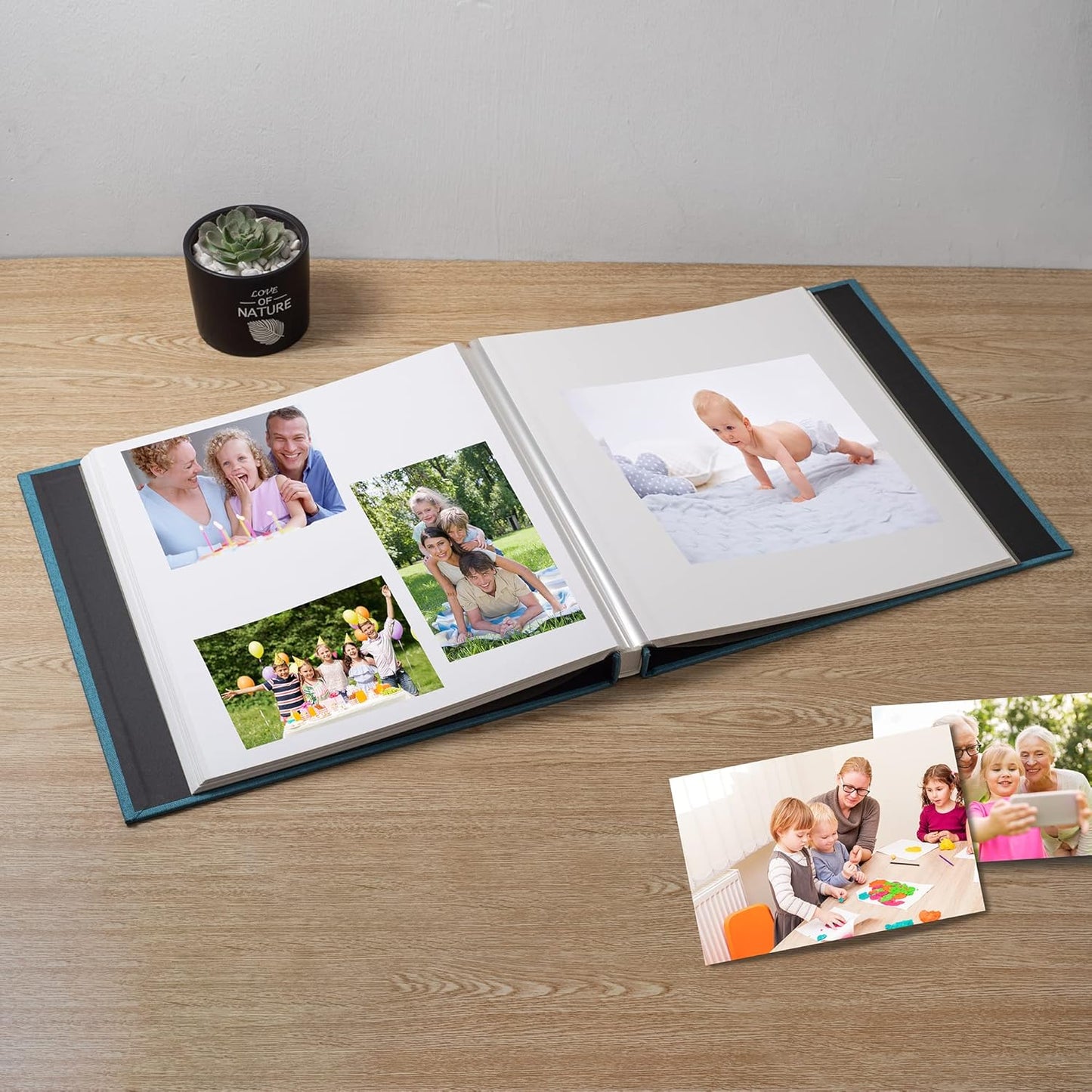 Large Photo Album Self Adhesive Scrapbook Album for 4×6 8×10 Pictures DIY Magnetic Linen Cover Album 60 Pages for Family Wedding Gifts with Metal Pen and Plastic Board