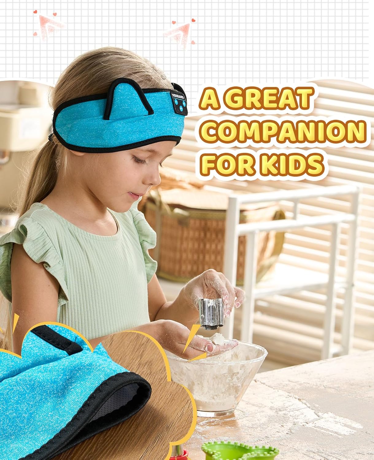 KIDSBAND Kids Headphones, Toddler/Baby Bluetooth Headband, Wireless Sleep Headphones for Kids with Wired Playback 3.5 MM Jack for Teens/Boys/Girls/School/Kindle/Airplane Travel/Plane/Tablet