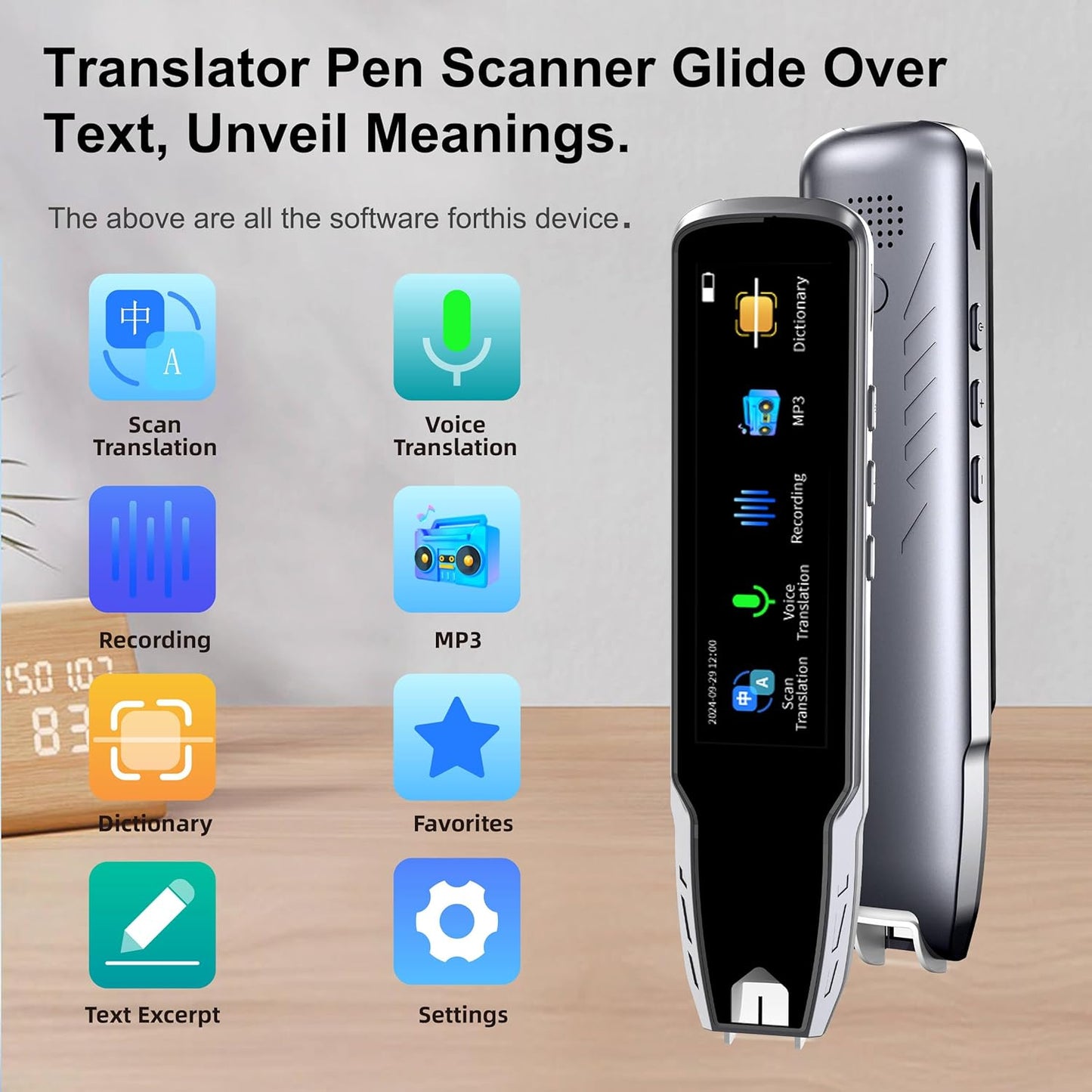 Translator Pen for Dyslexia & Language Learning - 112 Languages Voice Translation Device with Offline Mode, Text Excerpt & Portable Scan Reader Pen for Kids/Adults (Grey)