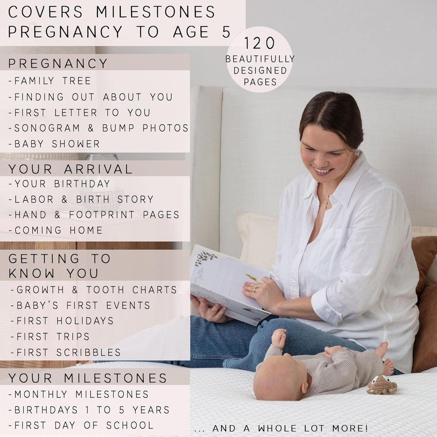 Baby Memory Book for Boy or Girl - First 5 Year Keepsake Album from Pregnancy to Age Five - Baby Book to Record Baby's Milestones and Photos - 1st Gender Neutral Photo Books for Newborn Babies