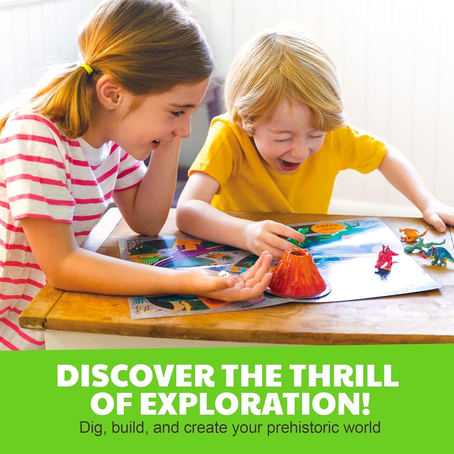 4M - STEAM Dinosaur World - Dig & Assemble Jurassic World Dinosaur Toys Volcano, Build Prehistoric Diorama, Includes Fossil Excavation Tools & Toy Dinosaurs - STEM Learning Kit for Kids Ages 5+