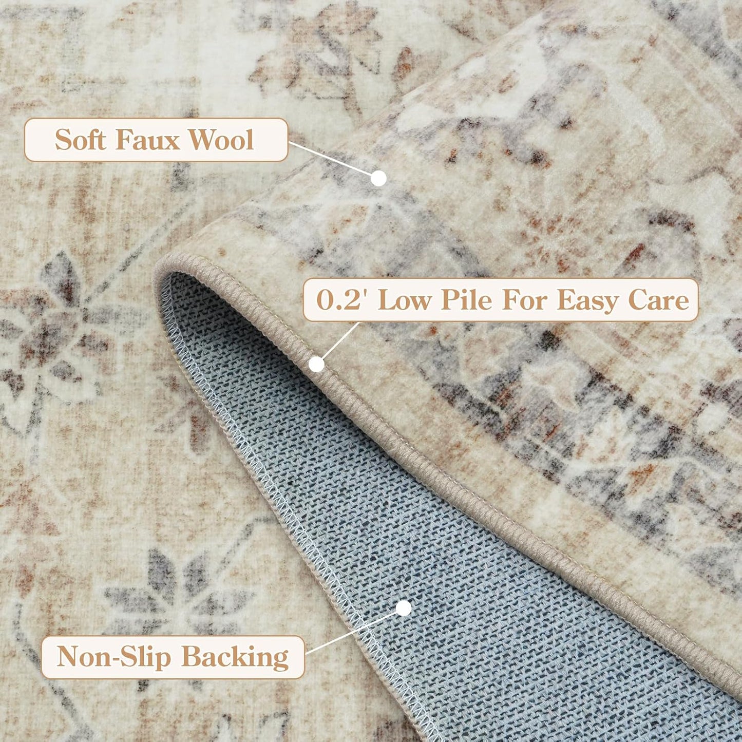 LIVEBOX Entryway Rug 3x5 Washable Area Rugs for Kitchen Bathroom, Non-Slip Front Door Mat for Bedroom, Boho Low-Pile Carpet Farmhouse Throw Indoor Mats for Bath Laundry Room, Tan