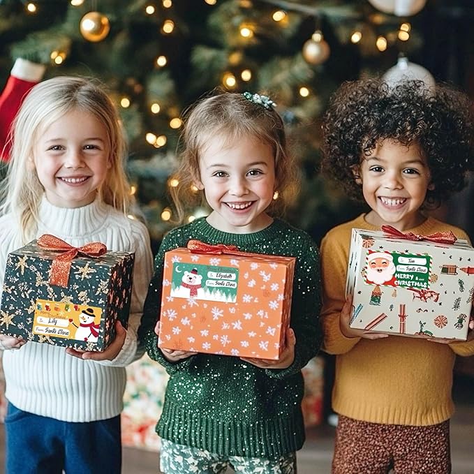 500 PCS Christmas Gift Tags, Self Adhesive Santa Claus Stickers, Festive Holiday Name Labels for Wrapping Paper Presents Decor, 6 Designs