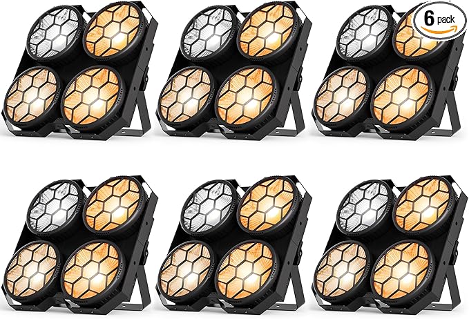 Stage Lights, 4X100W COB Spotlight LED Par Can Retro Lights, 2 in 1 Cool White & Warm White DMX512 Sound Activated Blinder Uplights for Events Parties Wedding Church Concert Studio Show Dance - 6Packs