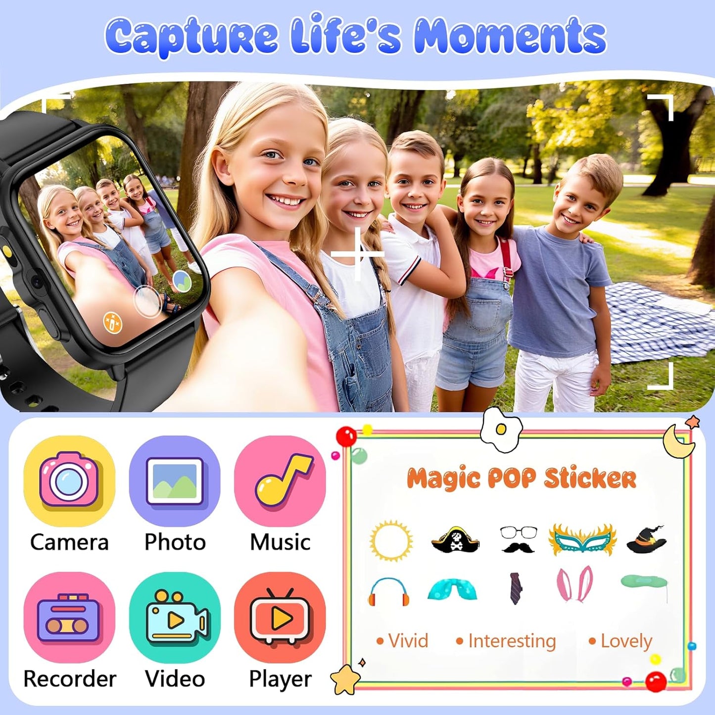 Smart Watch for Kids, 1.85" Fitness Tracker Pedometer Watch, Health, Sleep Monitor, Puzzle Games, Alarm Clock, Camera, Music Player, Torchlight, Activity, Gift Toys for 4 - 13 Years Old Boys and Girls