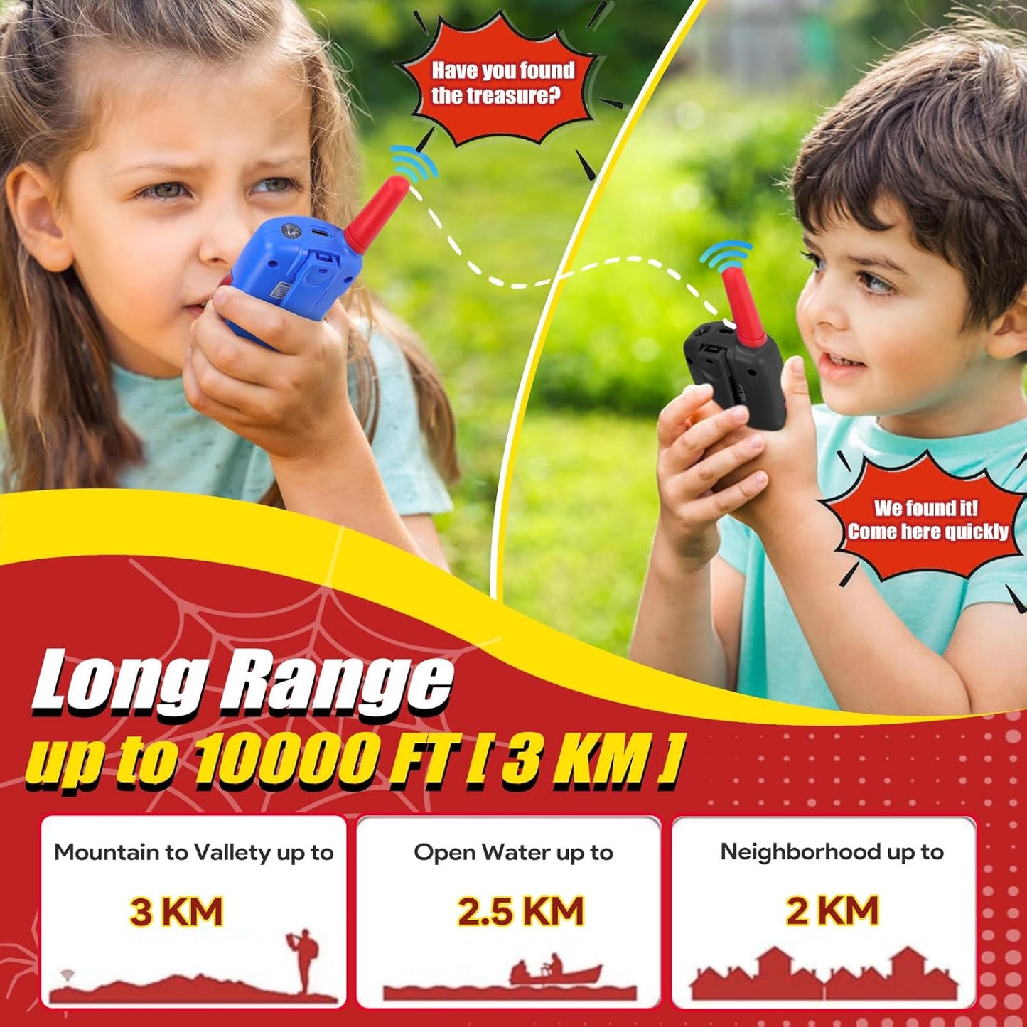 Vvinca Walkie Talkies for Kids Rechargeable, Spider Toys for Ages 3 4 5 6 7 8 9 10 Boys Girls Christmas Birthday Gifts for 3-12 Year Old, 2 Way Radio 22 CH VOX Long Range Walkie Talkie with Flashlight