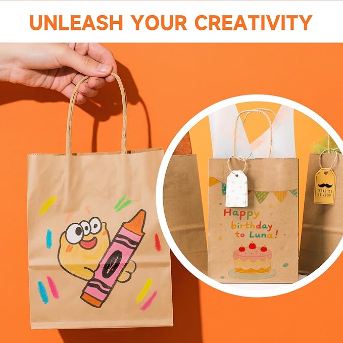 METAPRINT Brown Paper Gift Bags with Handles in Bulk,100 Pack 5.8x3.2x8.25 Inch Small Kraft Paper Bags for Birthday, Party Favors, Grocery, Retail, Shopping, Business