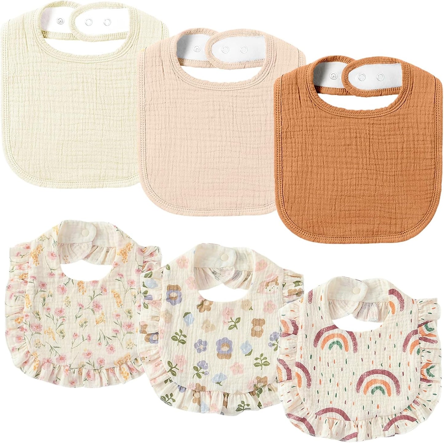 AMAWMW Muslin Baby Bibs for Unisex Boys Girls 6Pack Baby Bandana Drool Bibs Adjustable Newborn Bib for Drooling & Teething