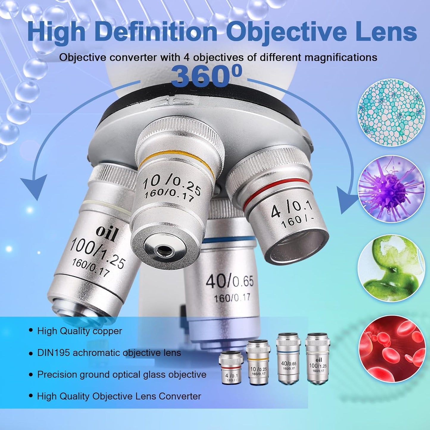 Compound Trinocular Microscope, 40X-5000X Magnification, Research Grade Professional Microscope with USB Camera and Mechanical Stage, Microscope for Adults