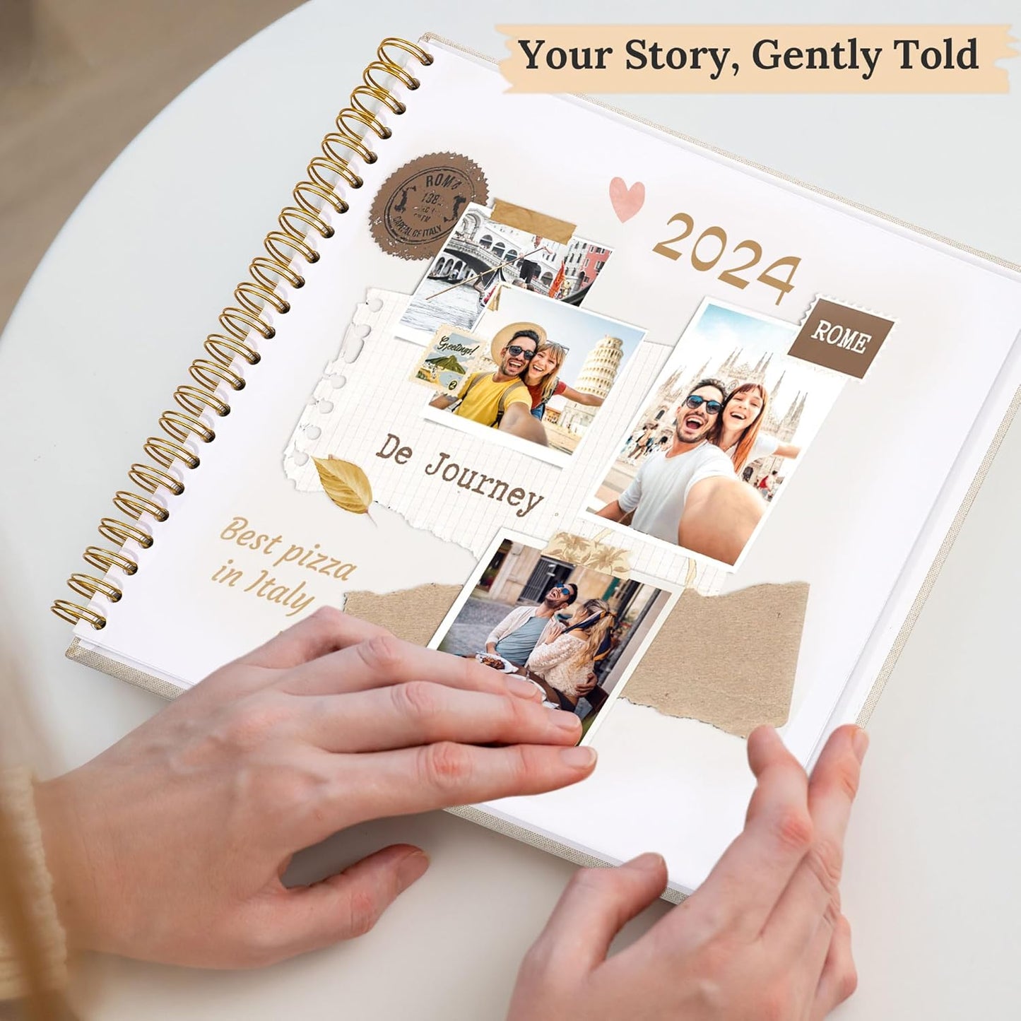 Scrapbook Photo Album Linen Cover, 10 x 10 Inch Hardcover Kraft White Pages Memory Book, for Travel Wedding Guest Book Christmas Baby Shower (20 Sheets/ 40 Pages,Beige)