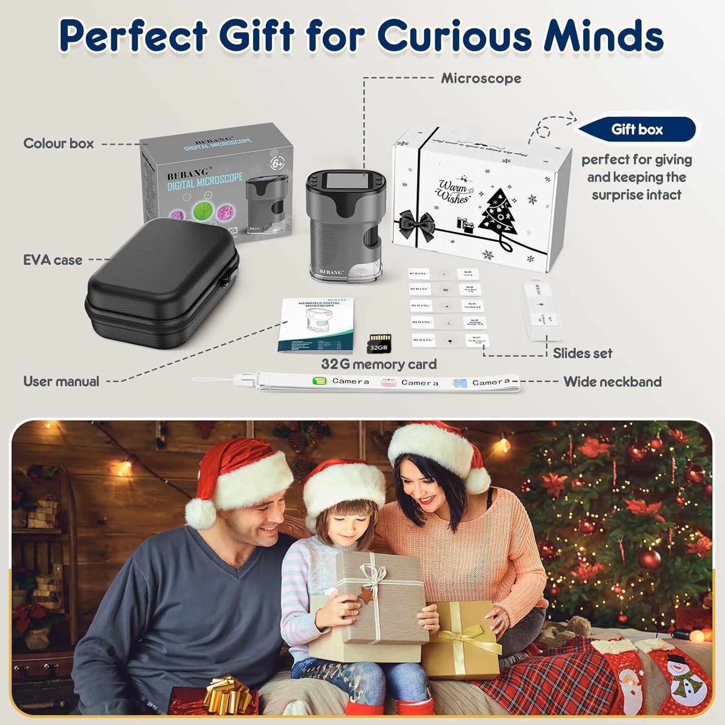 1000X Handheld Microscope for Kids 4K 2.0" Screen Rechargeable Mini Pocket Digital Microscopes w/Slides Kit Portable Edu Gift Age 4-6 8-12 Children Students (Grey)