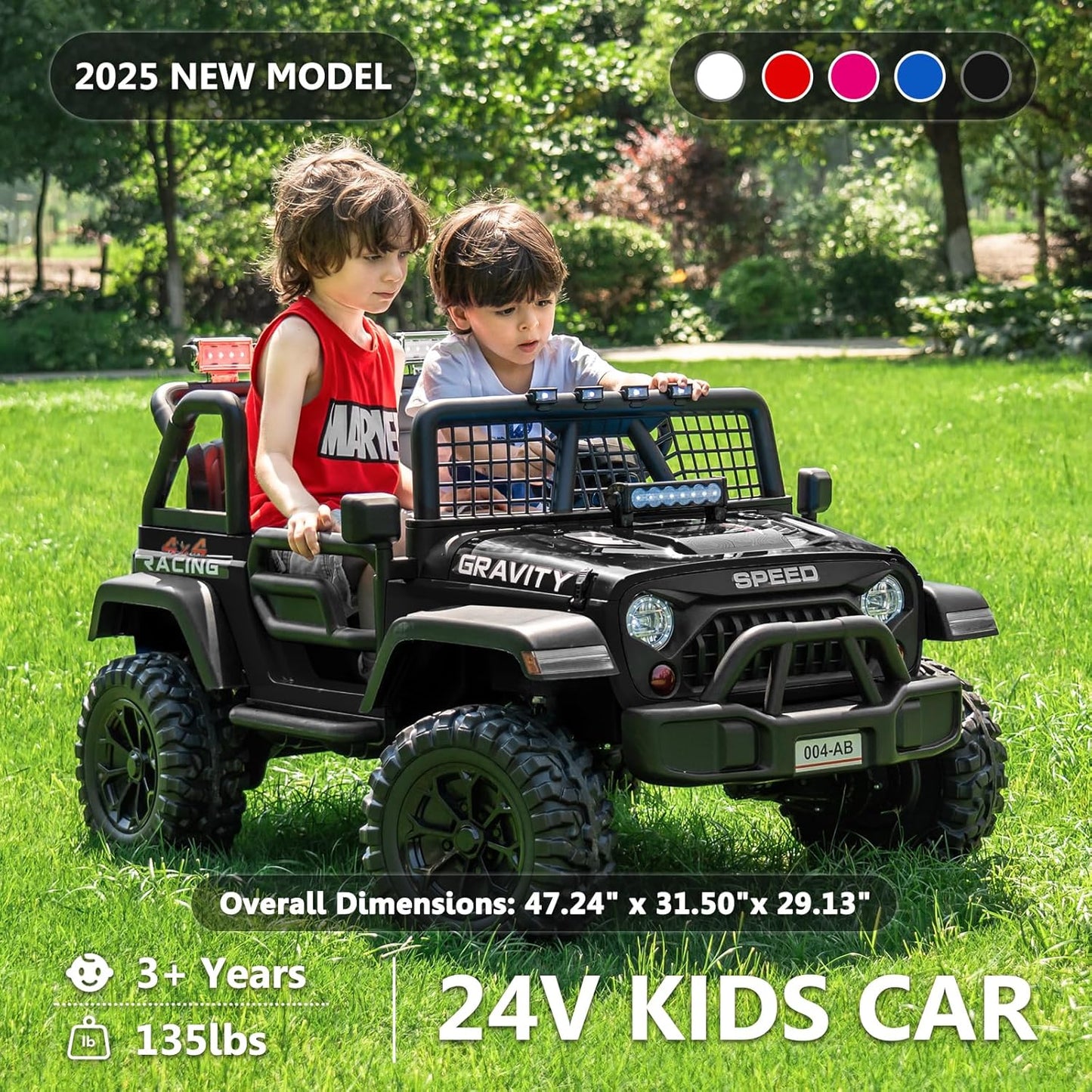 Sopbost 24V 7Ah 2 Seater Ride On Truck Ride On Toy for Big Kids Ride On Car with Remote Control Off-Road Electric Car with Shock Absorber, LED Lights, Bluetooth Music Player, EVA Tires, Black
