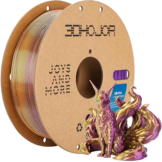 Silk PLA Filament 1.75mm Purple Gold Dual Color PLA 3D Printer Filament 2 in 1 Coextrusion 1KG Spool(2.2lbs) 3D Printing Filament Dimensional Accuracy +/- 0.03mm Fits for Most FDM 3D Printers