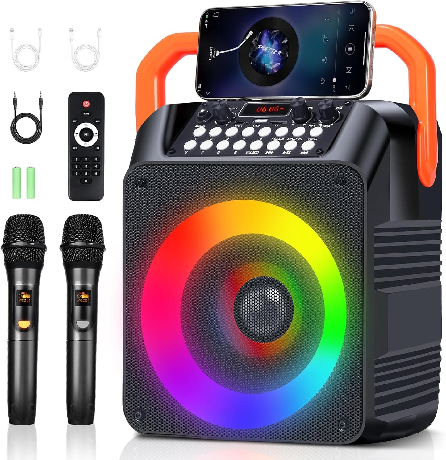 Karaoke Machine,Karaoke Machine for Adults with 2 Wireless Microphones/6.5IN Speaker/PA System with Remote Control/LED Light/Remote Control,Portable Bluetooth Karaoke Speaker Supports TWS/REC/AUX/USB