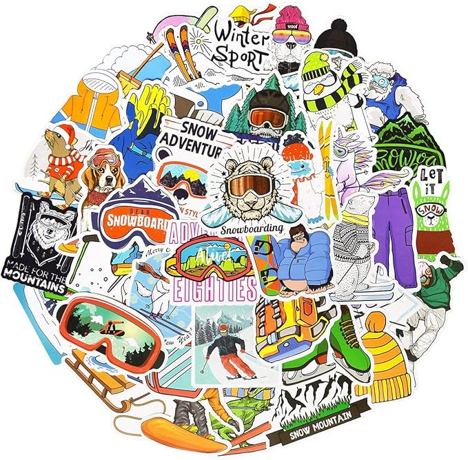 QTL Ski Stickers for Kids Skiing Stickers for Snowboard Helmet Adults Teens Waterproof Vinyl Pack 50Pcs