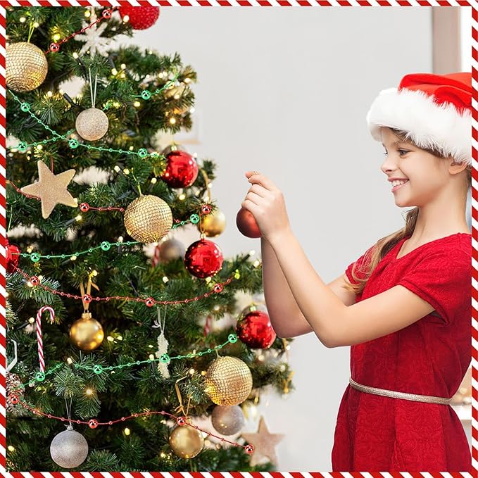 JULBEAR Beads Garland Decoration, 1Rolls 131Feet Red Christmas Pearl Strands Chain Bead Garland for Christmas Tree Fireplace Wreath Gift Bouquet Crafts Wrapping Wedding Party Centerpieces Decoration