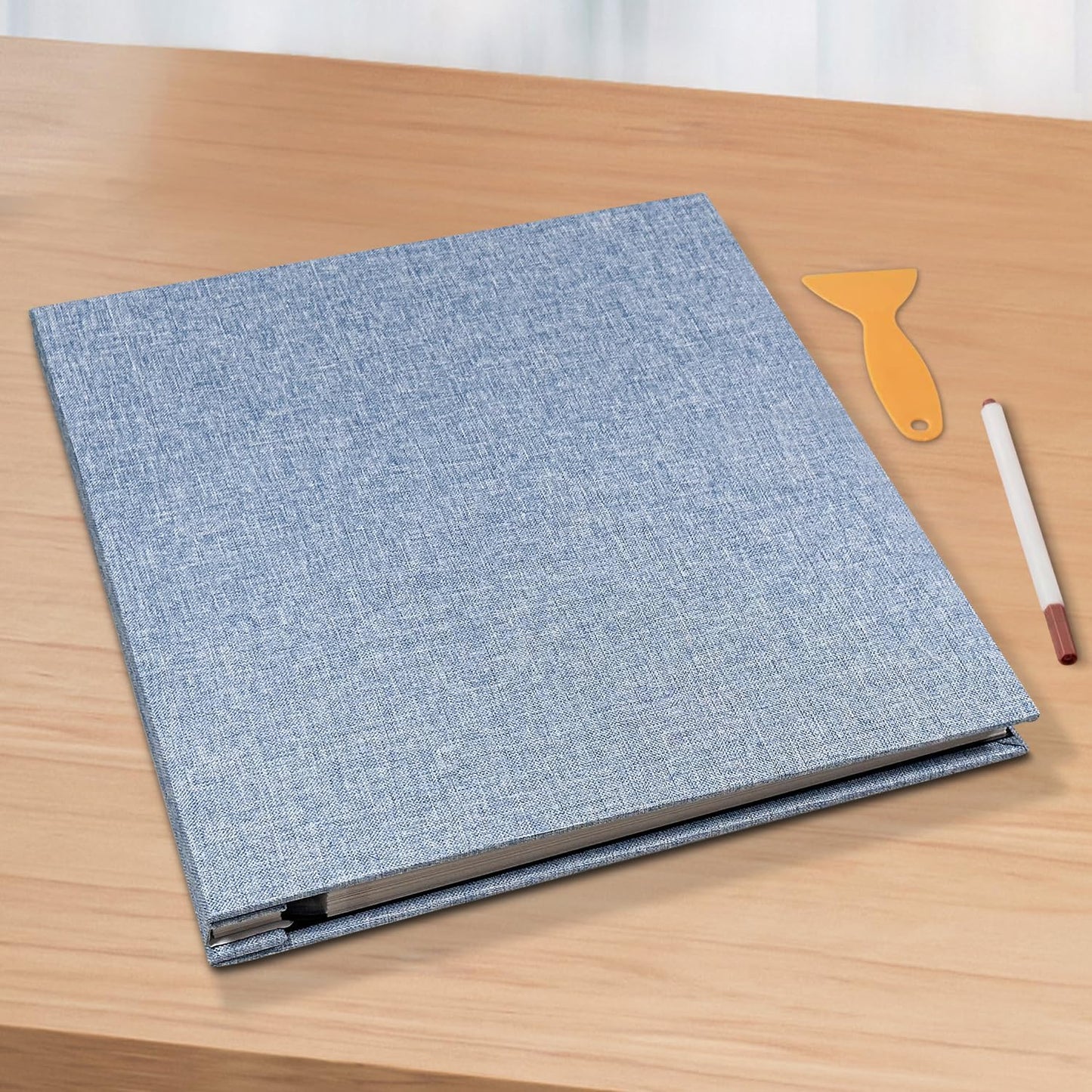 Large Photo Album Self Adhesive Scrapbook Album for 4×6 5×7 8×10 Pictures DIY Magnetic Linen Cover Album 60 Pages for Family Wedding Gifts with Metal Pen and Plastic Board
