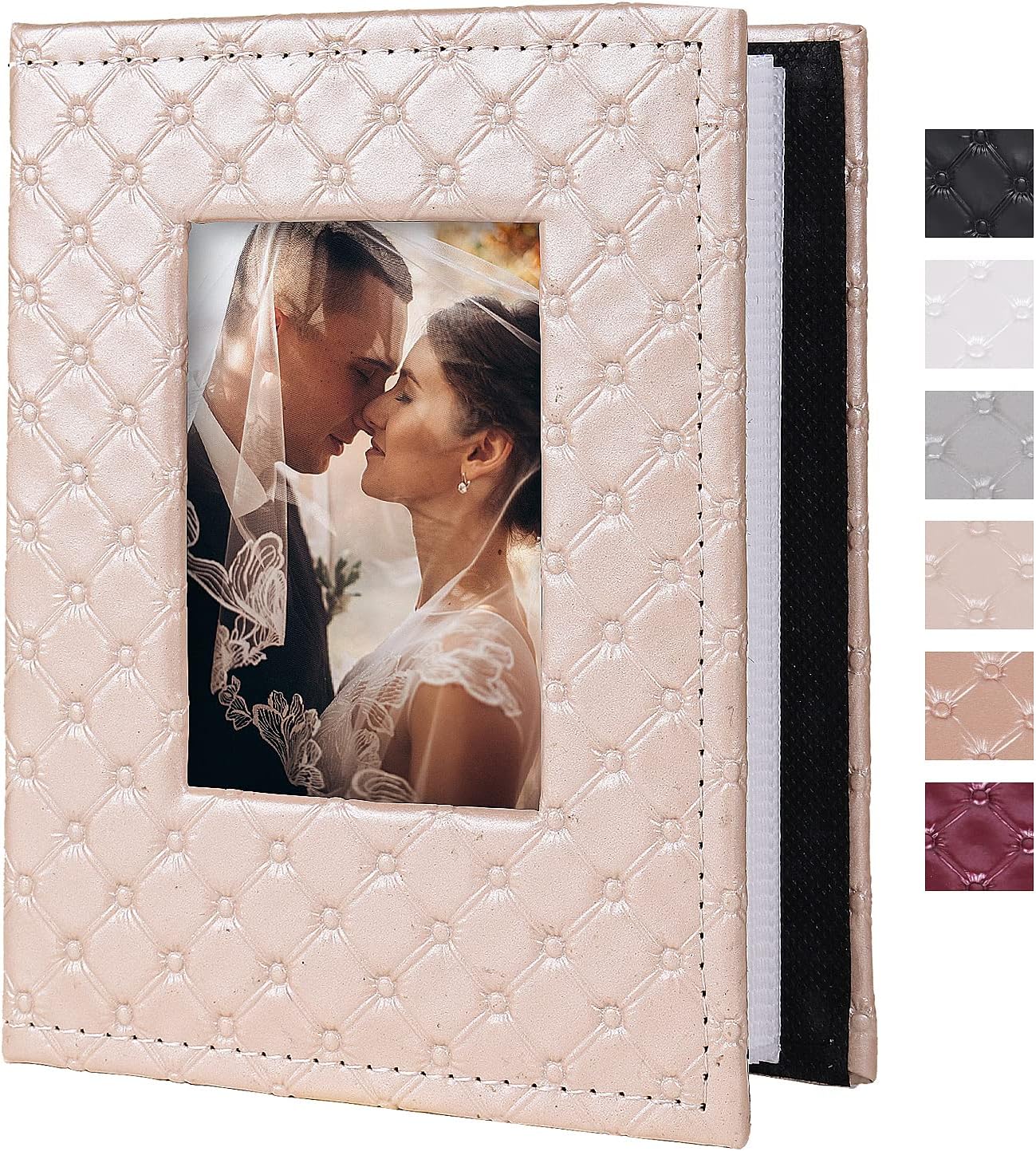 RECUTMS Photo Album 4x6 100 Pockets Photos, Button Grain PU Leather Photo Books Small Picture Album for Baby Family Wedding Christmas Photo Albums Holds 100 Vertical Photos （Pink）