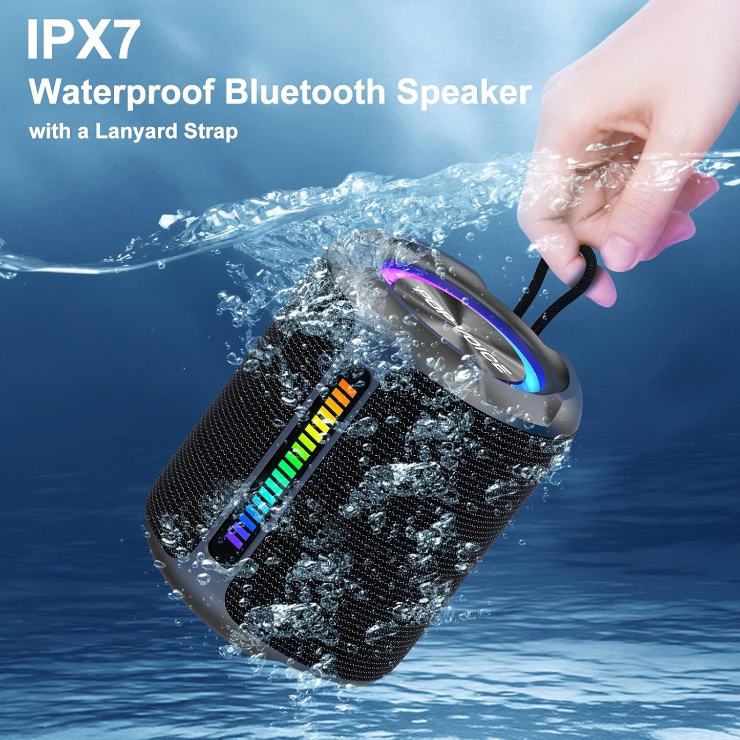 PoP voice Portable Wireless Bluetooth Speaker,40W(50W) Peak Stereo Sound Shower Speaker,IPX7 Waterproof Speaker with Deep Bass,RGB Light,Preset EQ,TWS,for Home/Camping/Gifts, BT5.3 Speaker,Up to 24H