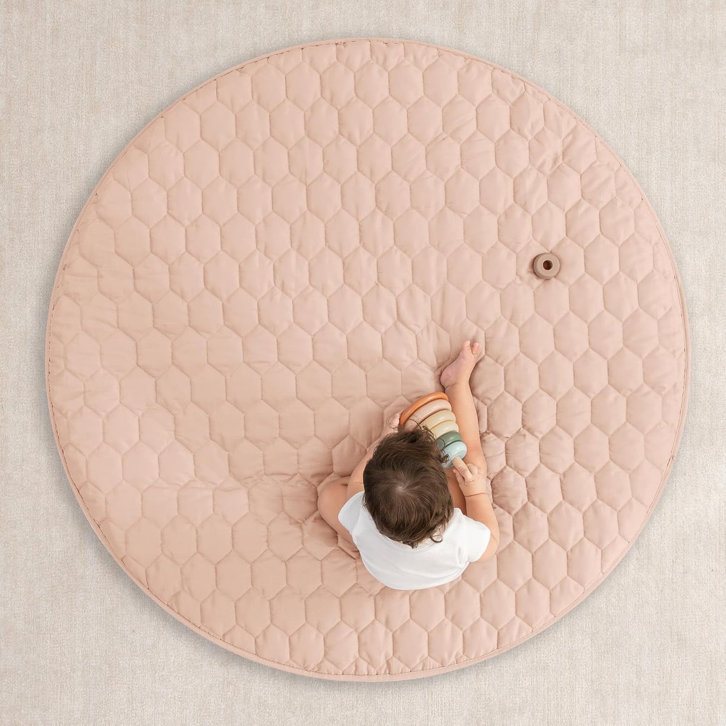 Comfy Cubs Round Kids Play Mat - Medium 48 inches Soft Quilted Baby Floor Mat with Non-Slip Bottom - Plush Design for Toddlers' Playtime and Relaxation - Comfortable and Durable - Blush