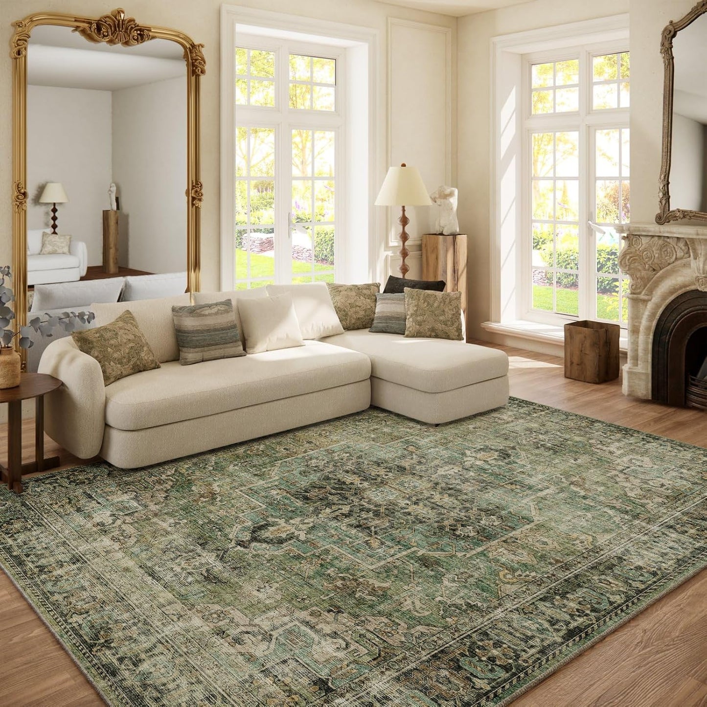 6x9 Area Rugs for Living Room: Washable Bedroom Rug Boho Vintage Rugs Stain Resistant Non Slip Low Pile Soft Lightweight Carpet for Kitchen Dining Room Farmhouse Nursery Kids Room