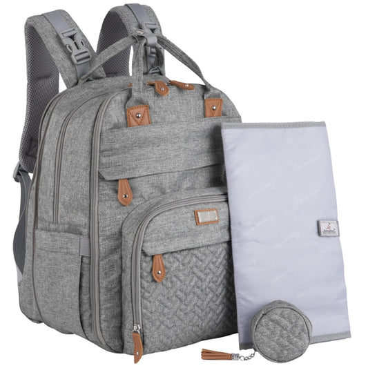 BabbleRoo Extra Large Diaper Bag Backpack, Expandable Baby Bag with Up to 50% More Capacity - Travel Essentials Baby Bag Tote with Changing Pad, Stroller Straps & Pacifier Case - Unisex, Light Gray