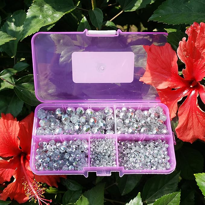 2-10mm Briolette Rondelle 810pcs Half Silver Crystal Glass Beads Faceted Shape Crystal Spacer Beads for Bracelet Necklace Decorative Hand Jewelry Making (2/4/6/8/10mm Half Silver)