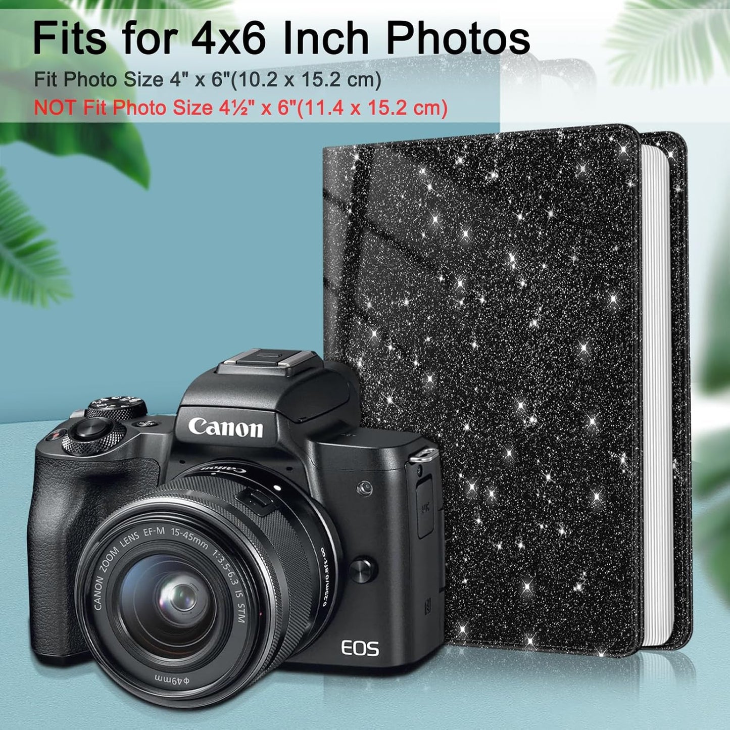 Fintie Photo Album for 4x6 Photos - 112 Pockets Vegan Leather Cover Memory Albums Book for Birthday Family Anniversary Vacation Pictures, Glittering Black