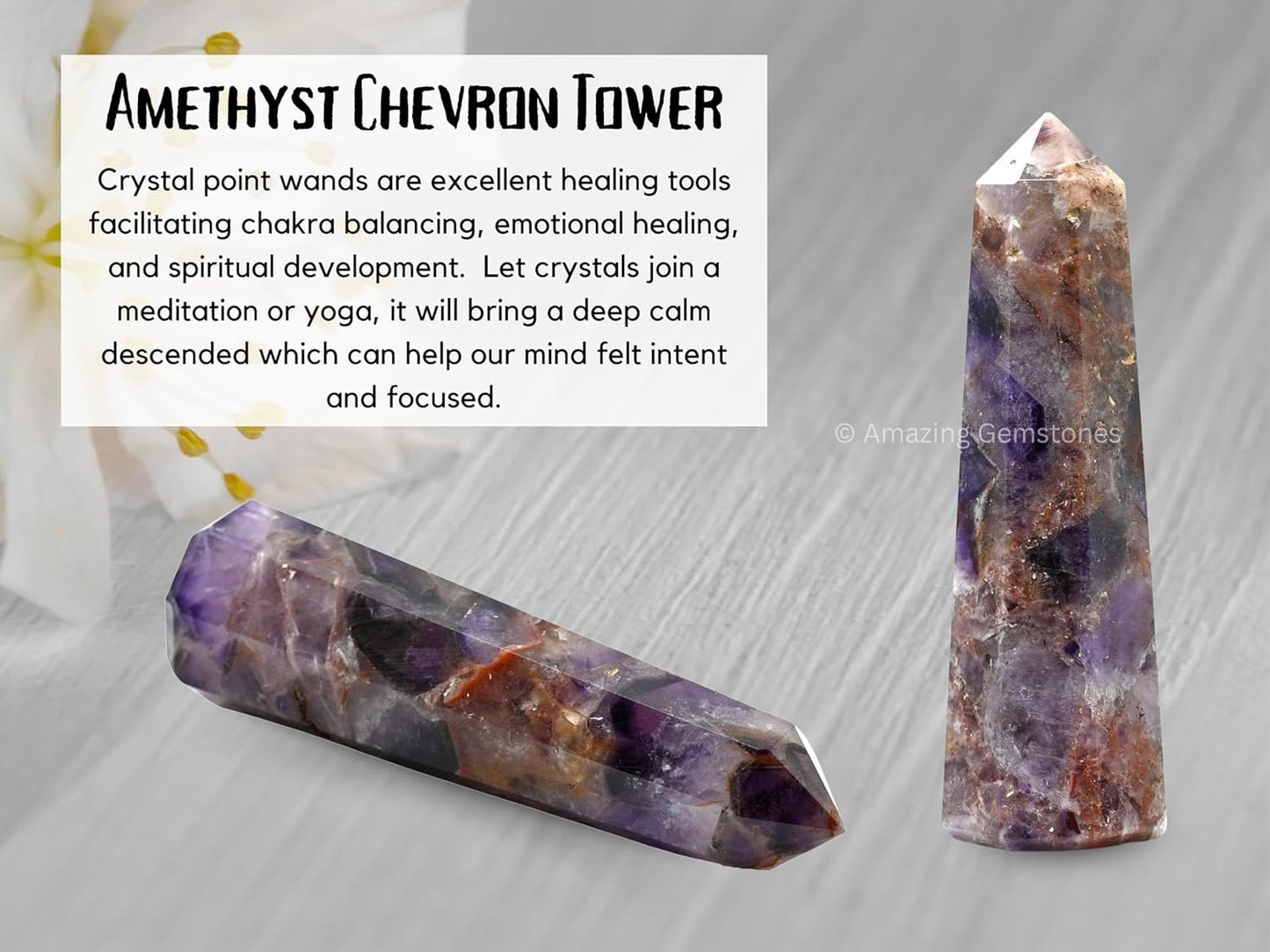Amazing Gemstone Amethyst Chevron Crystal Towers ~ Natural Healing Crystal Point Obelisk for Reiki Healing and Crystal Grid (3- Inch)