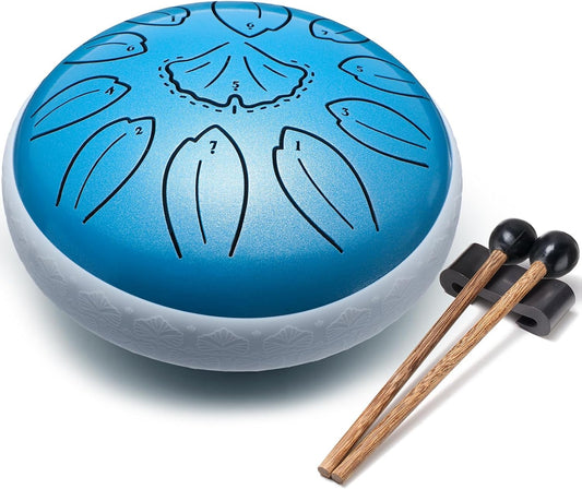 Steel Tongue Drum Percussion, 6 Inch 11 Notes Musical Instruments, Music Gifts for Family Friends (Blue)