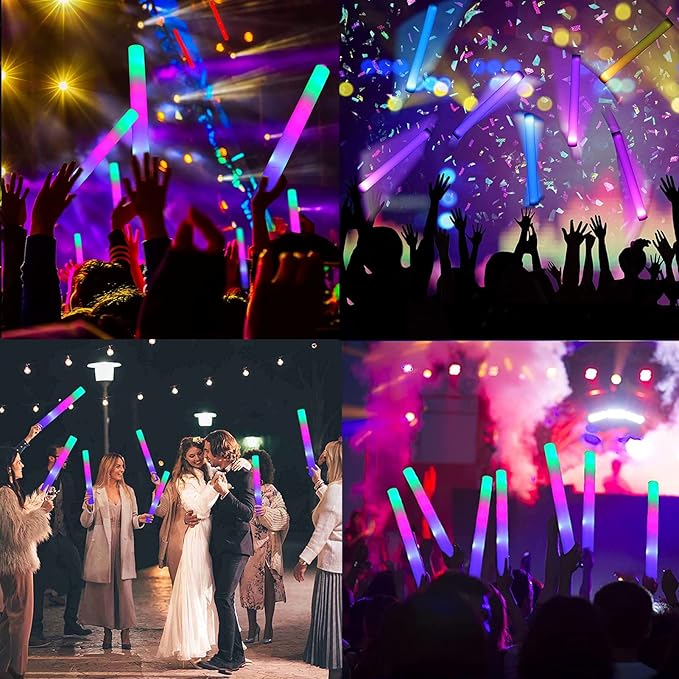 Foam Glow Sticks Bulk 60 Pack,3 Modes Flashing LED Light Sticks Glow in The Dark Party Supplies Light Up Toys for Parties Wedding Birthday Concert Christmas Halloween