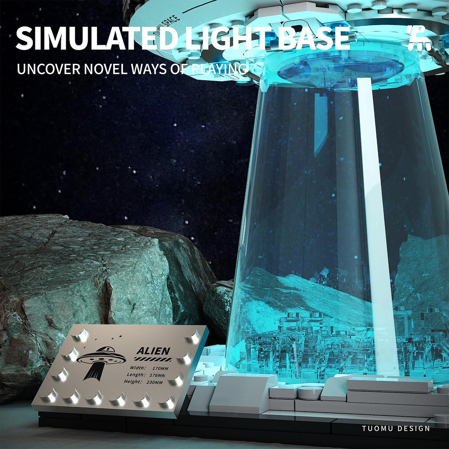 UFO Spaceship Building Block Set, Creative Milky UFO&Alien Building Set, Interstellar Spaceraft Brick Set, Dual LED Lights and Transparent Base, Model for UFO Lover Collection,Gifts for Ages 8+