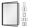 Goodsmart Restaurant Menu Covers - 25 Pack Black 8.5" x 11", 2-Page/4-View, Side-Loading Vinyl Menu Holders, Clear Sleeves, Double-Stitched Edge, Leather-Style Café Covers with Gold Corners