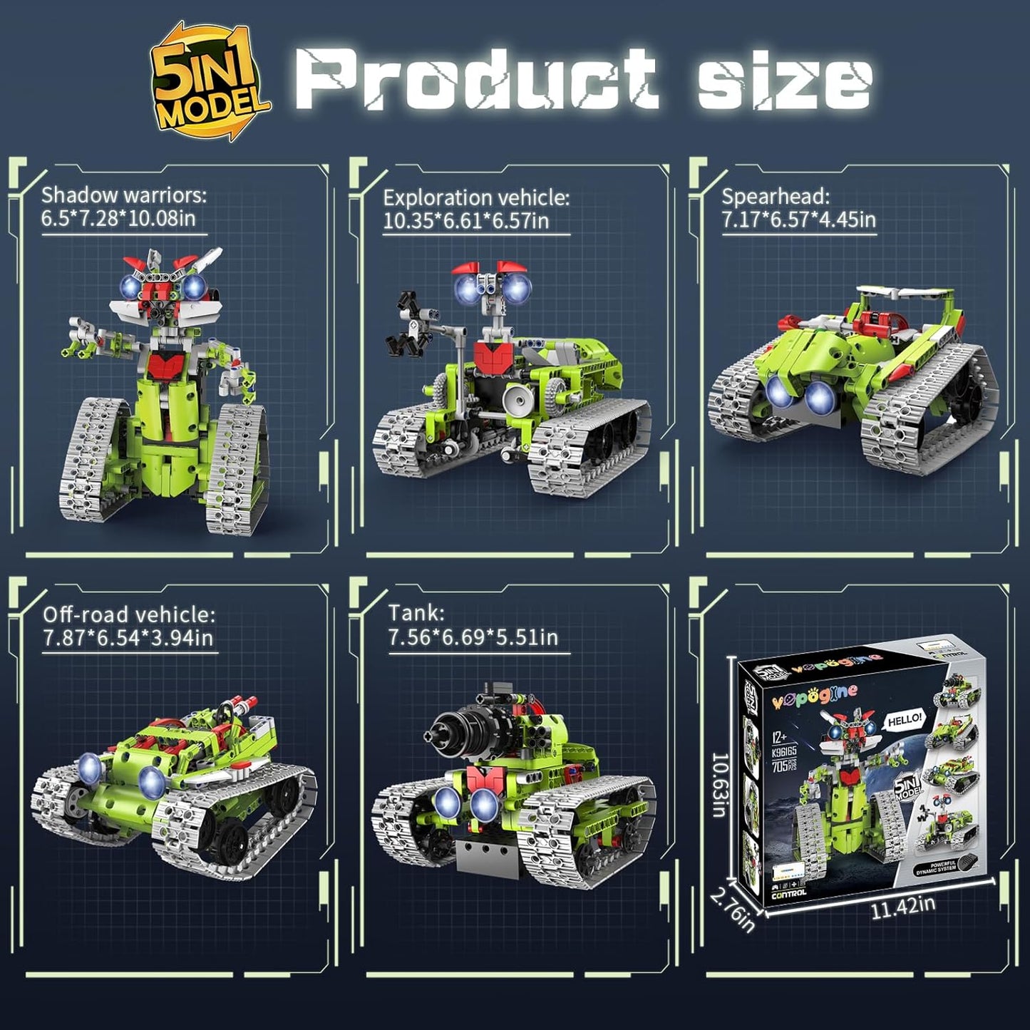 5 in 1 STEM Robot Building Kit, APP & Remote Control Robotics Building Toys, 705 Pcs DIY Building Robot/RC Car/Tank with Light, Building Toy Gifts for Boys Girls Kids 8-16 Science Learning