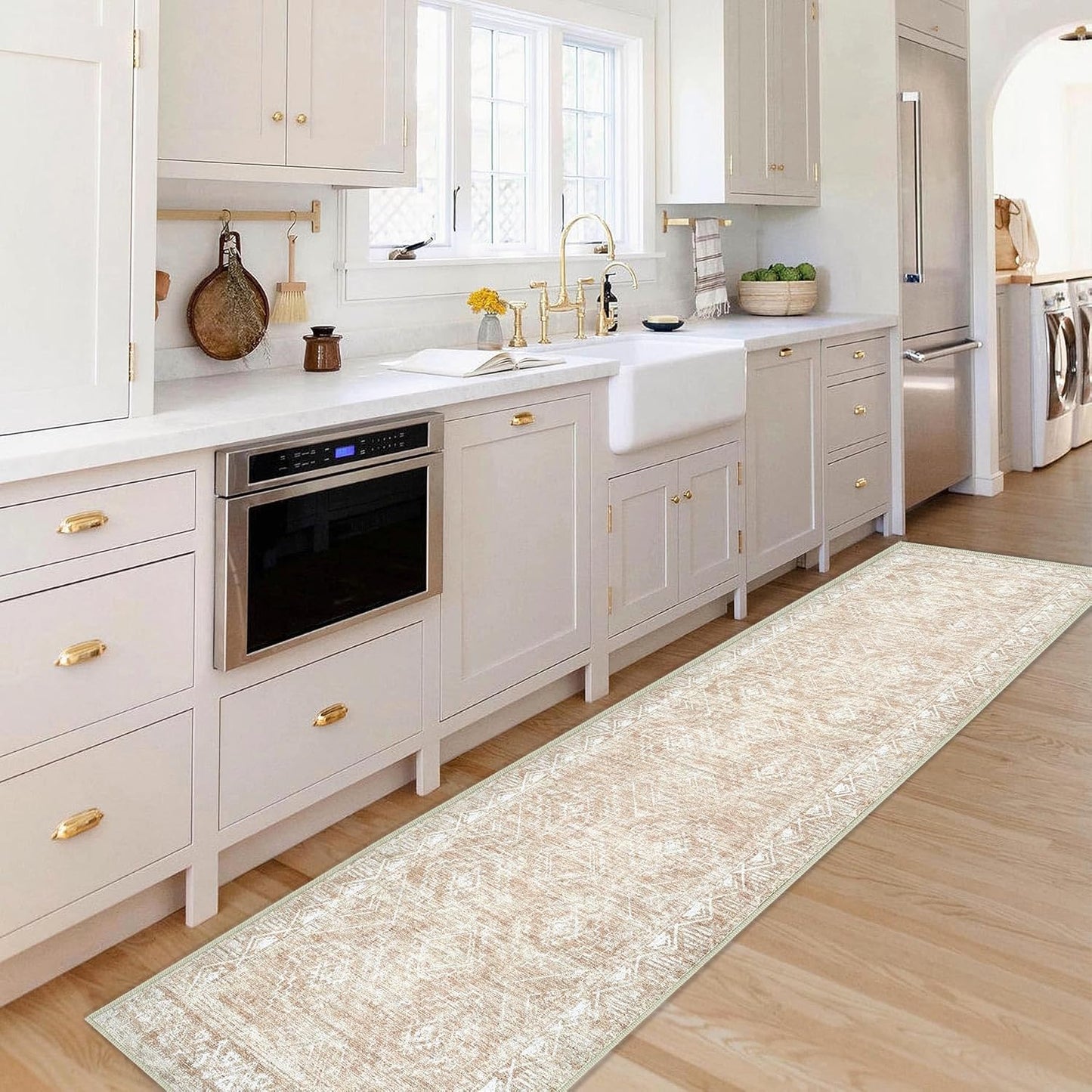 Moroccan Runner Rug 2x6 - Washable Boho Geometric Rugs Non-Slip Entryway Rug, Soft Neutral Farmhouse Runners for Hallway Bedroom Bathroom Laundry Staircase Foyer (2 x 6, Beige)