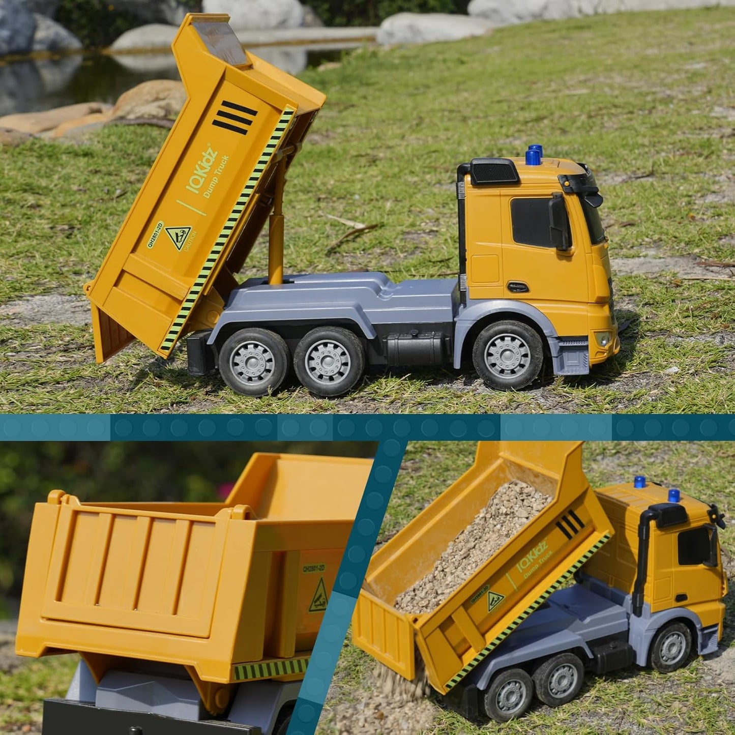 Remote Control Dump Truck Toys - RC Construction Vehicles with Blue Warning Lights, Trucks Toy for Boys Girls 3 4 5-7 8 9 10 Year Old and Up, Best Birthday Gift Ideas for Kids Age 5-10