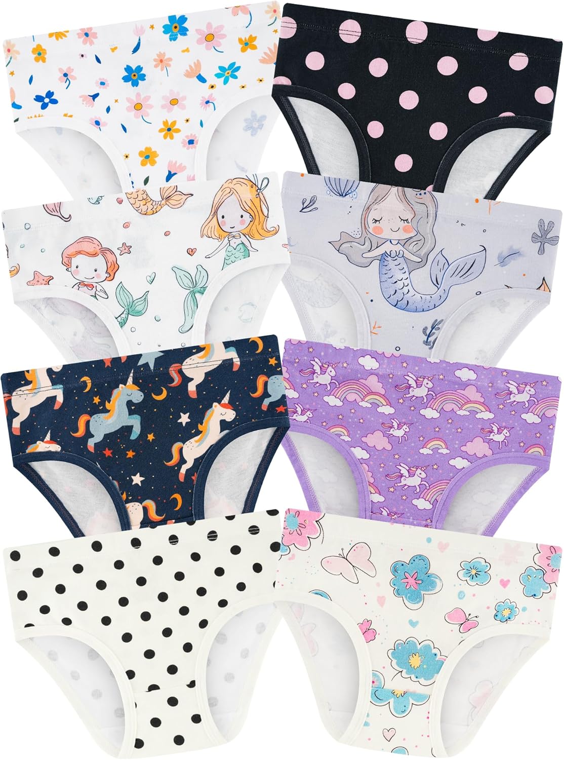 Girls' Underwear,Soft Cotton Tagless Panties for Toddlers' & Little Kids' Comfort,Breathable Briefs,8-Pack