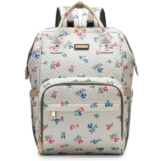 Diaper Bag Backpack, Diaper Bags for Baby Girls Boys, Baby Bags for Moms Dads, Nappy Changing Bag with Insulated Pockets,Multi-functional Waterproof Backpack with Stroller straps-Beige Flowers