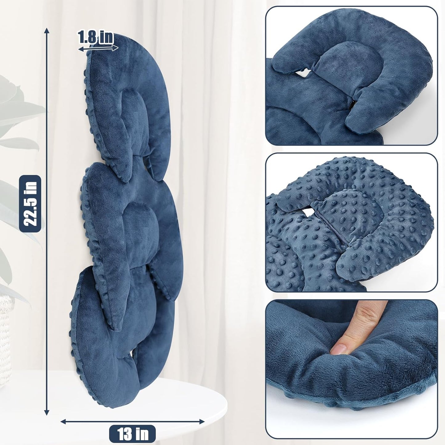 Infant Car Seat Insert Head and Body Support, GFU Reversible Newborn Insert for Carseat with Strap Pads, Soft Stroller Cushion Pillow Insert for Boys and Girls, Fits for Stroller, Swing, Blue