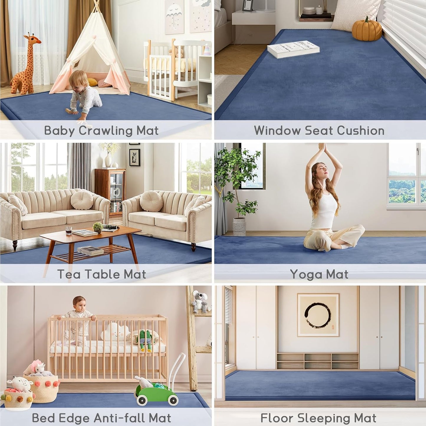 Baby Play Mat for Floor Tummy Time Nursery Rug Muscle Area Rug Playroom Rug Tatami 50 * 50" Memory Foam 1.3" Thick Crawling Mat For Babies,Toddlers, Infants, Kids,Floor Mat(Blue)